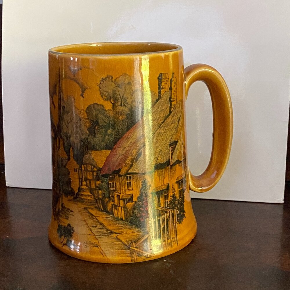 Heatmaster England Vintage large mug ceramic beer stein English Village Scene